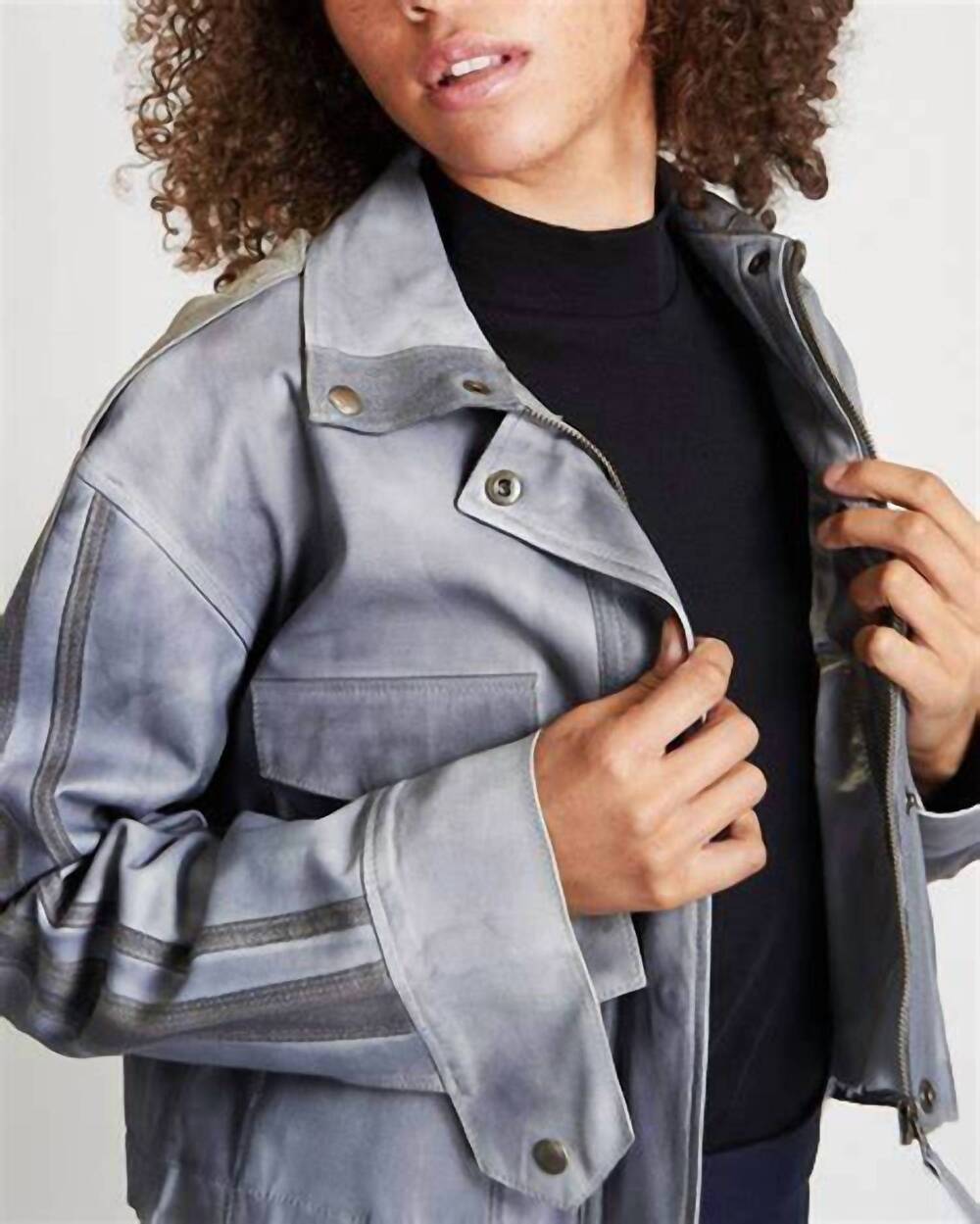NEW JAKETT leather bomber jacket in steel